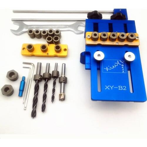 4 In 1 Hole Woodworking Drill Guide Kit Locator Aluminium Alloy Tenon Punching Locator Dowelling Jig for Furniture Plate Punch