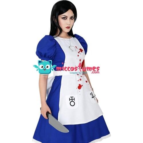 Alice Liddell Cosplay Costume Halloween Dress Apron Skull Pendant