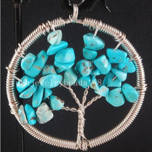 Free Shipping Fashion Jewelry 49mm Fashion Tree of life - Blue Howlite Wire Wrap Pendant bead C4027