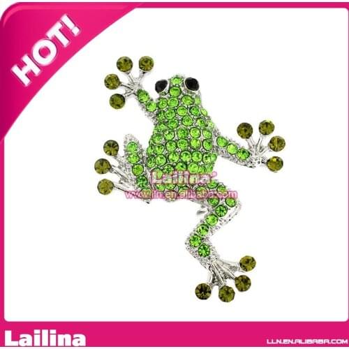 100pcs/lot Grass Green Frog Crystal Animal Pin Brooch