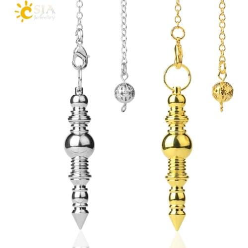 CSJA Spiritual Metal Pendulum for Dowsing Pendulums Divination Gold Silver Color Pendant Wicca Metaphysical Pendulo Pendule G652