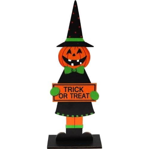 High-Hat Pumpkin Man "Trick or Treat" Halloween Wooden Desktop Ornaments Creative Decor for Home Indoor Festival Party Desktop