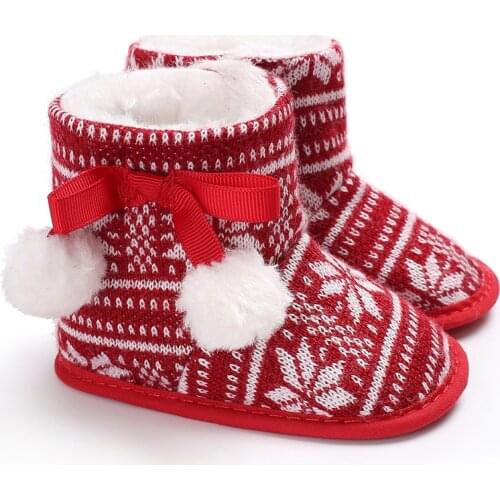 E&Bainel Chirstmas Baby Girls Boots Winter Super Warm Newborn Infant Booties Shoes Knitted Children Snow Booties 0-18 months