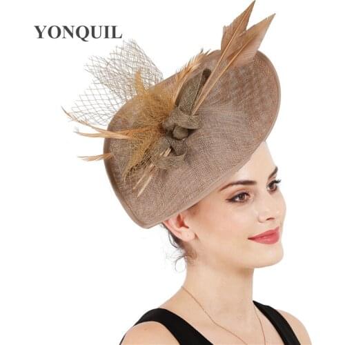 Bride Elegant Women Fashion Headwear Fascinators Party Dinner Tea Hats Big Kenducky Chapeau Cap Mesh Hats Feather Hair Accessory
