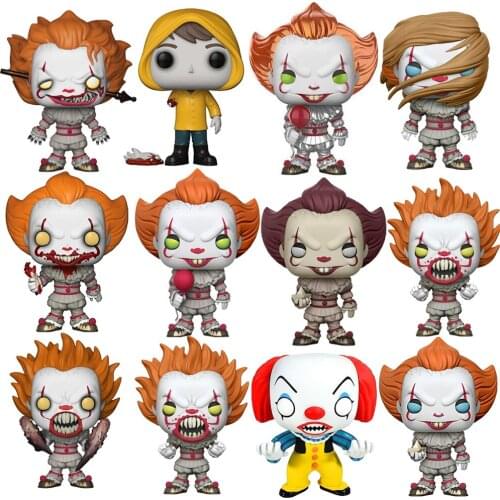 IT Pennywise Figure Georgie With Boat Balloon Severed Bloody Arm Teeth Wrought Iron Wig Spider Legs Horror Movie Model Doll Toys