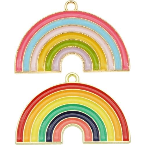 Julie Wang 4PCS Enamel Rainbow Charms Alloy Colorful Gold Tone Rainbow Pendants Bracelet Jewelry Making Accessory