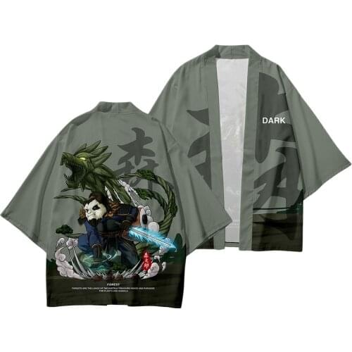 2020 Cardigan Haori Panda Print Traditional Kimono Chinese Yukata Male Kimono Cardigan Fashion Men Streetwear
