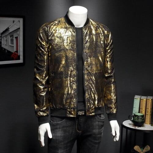 Luxury Black Gold Print Party Jacket Outfit Club Bar Coat Casaca Hombre 2020 Spring New Jacquard Bomber Jackets Men Clothes