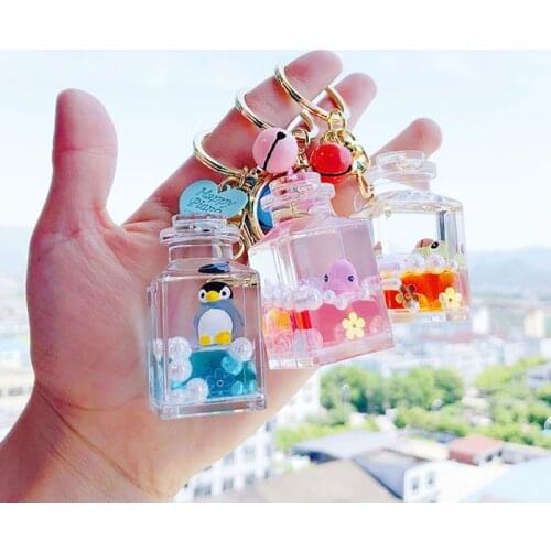Hot Moving Liquid keychain cute Marine life Quicksand Bottle Keychains bag keyring car keychains trinket lovely Pendant Gifts