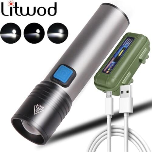 Zoomable 8000LM XM-L T6 Power Bank LED Flashlight Torch 3 Modes Switch Zoom Lens Built in Rechargeable Battery Camping Light