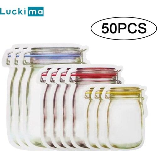 New Reusable Mason Jar Bottles Bags Grocery Nuts Candy Cookies Bag Seal Fresh Food Storage Bag Snacks Zipper Sealed Organizer