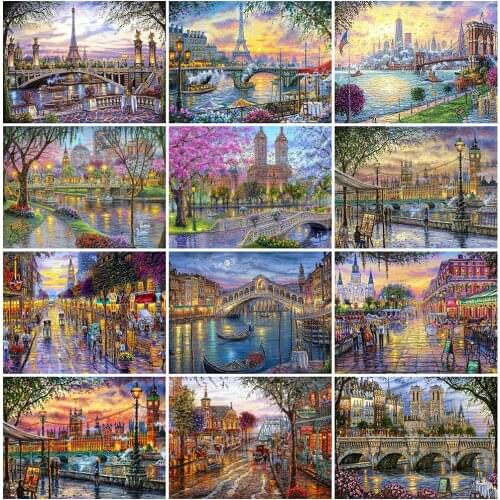 MomoArt 5D DIY Diamond Embroidery City Cross Stitch Kit Diamond Painting Scenery Diamond Mosaic Street Home Decor Gift
