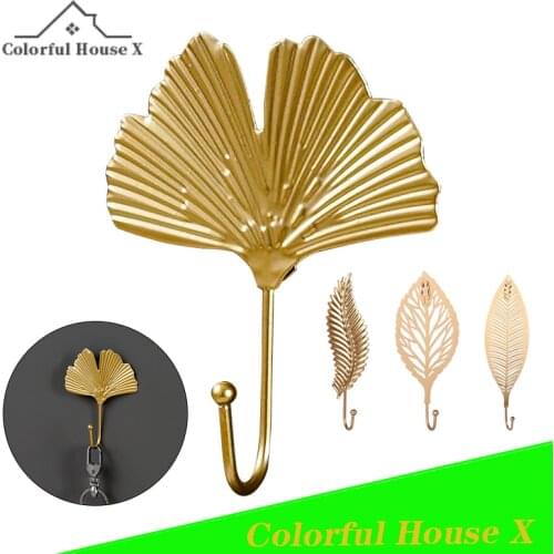Nordic Style Perforated Free Decorative Coat And Hat Leaf Hook Metal Key Single Hook Locksmith On The Wall Bathroom Accessories