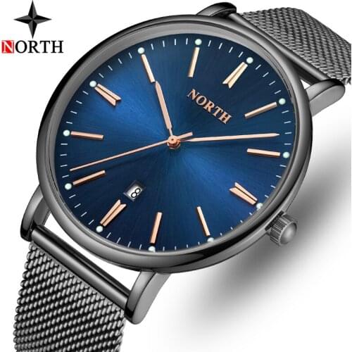 NORTH Top Brand Luxury Fashion Men Watch Sport Mesh Steel Business Watches Casual Waterproof Quartz Date Watch Relogio Masculino