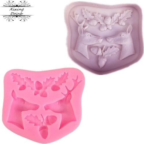 New Christmas silica gel mold deer head pinecone shape mold chocolate fudge cake decoration tool clay craft mold