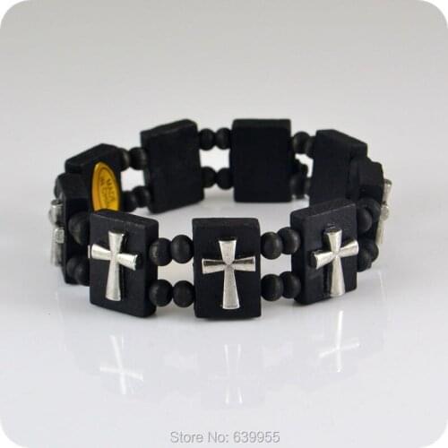 New design alloy Cross wooden beads bracelets fashion jewelry religious Christian Hip Hop Punk