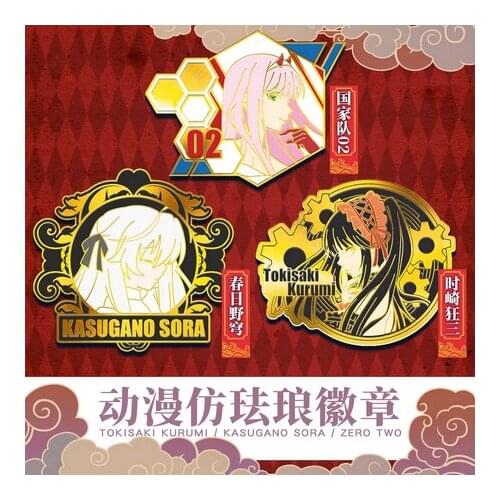 New Anime Metal Badge DATE A LIVE Tokisaki Kurumi DARLING in the FRANXX 02 Kasugano Sora Button Brooch Pins Souvenir Toy Gift