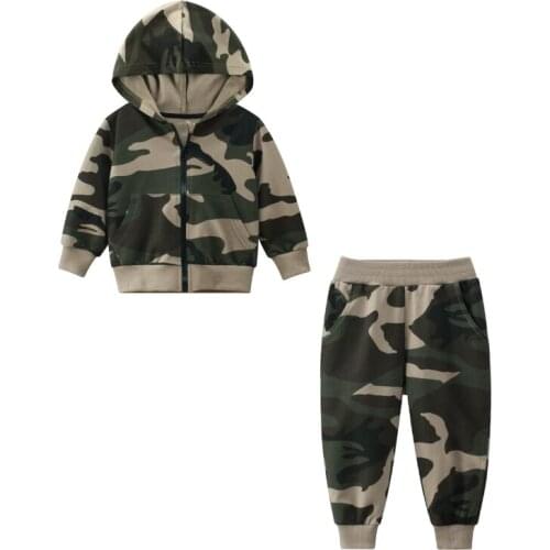 Orangemom kids Autumn Childrens Clothing Boys 2 pcs Set New 2021 Korean Boys Cotton Coat Pant Camouflage Hoodie For 2-8 Years
