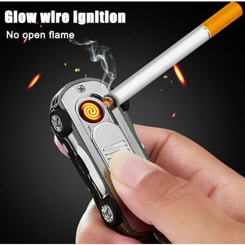 Creative Keychain Lighter Personality USB Charging Cigarette Lighters Sports Car Lighter with Flashlight