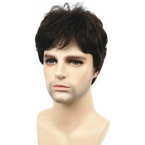 StrongBeauty Men Wig Dark Brown Natural Short Straight Hair Synthetic Full Wigs