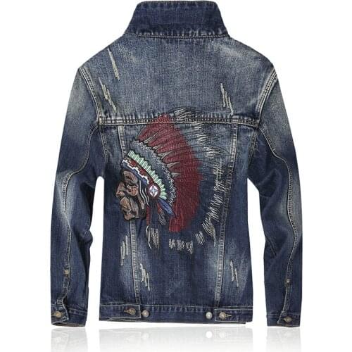 Dropshiping Mens Fashion Denim Jacket Embroidery Ripped Slim fit Denim Jacket Spring Autumn Coat for Male