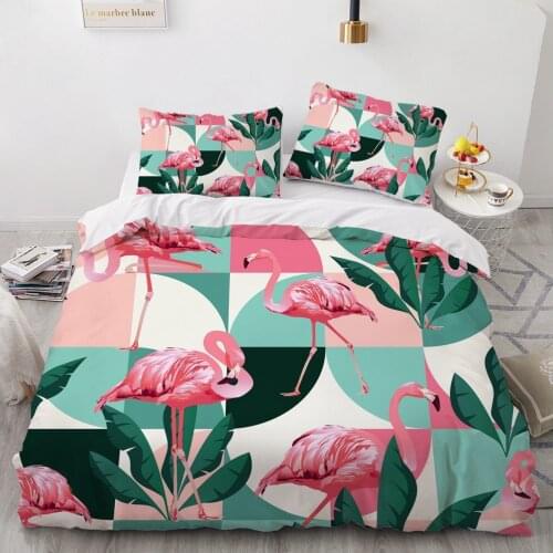 Simple Bedding Sets 3D Flamingo Duvet Quilt Cover Set Comforter Bed Linen Pillowcase King Queen Full Double 230x230cm Size