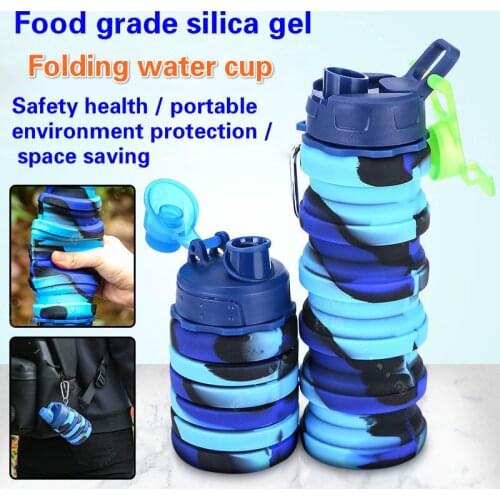 500ML Folding Silicone Telescopic Water Cup Sports Water Bottle Drinking Cup Outdoor Mountaineering Travel Portable Kettle