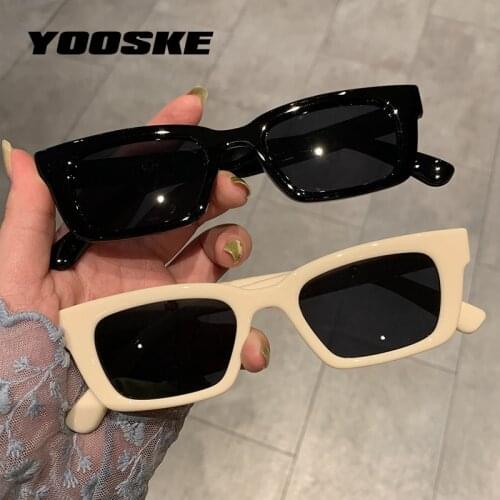 YOOSKE Retro Small Rectangle Sunglasses Women Men Fashion Narrow Square Sun Glasses Shades Vintage Brand Design UV400