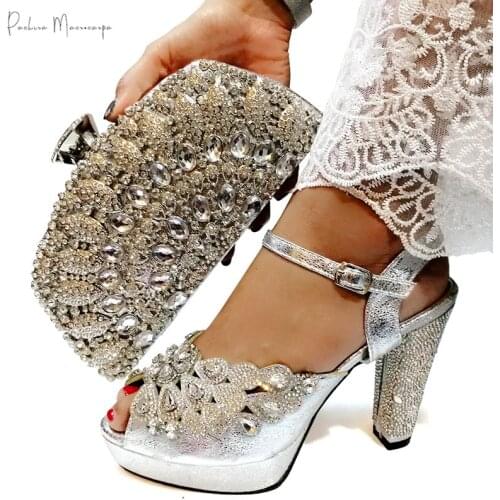 Special Design 2020 Summer Shoes and Bag Set in Golden Color High Quality Italian Lady Shoes Matching Bag for Garden Party