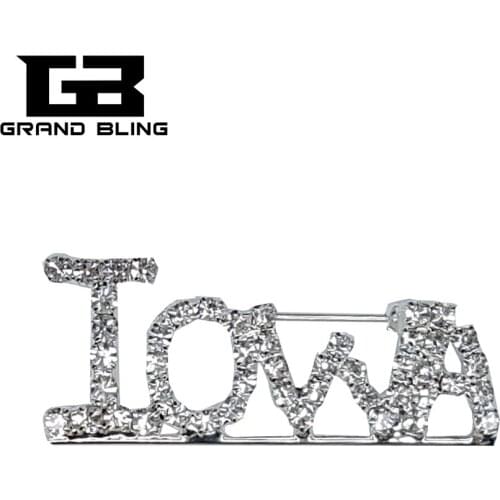 USA States Theme Gift Bling Rhinestone "IOWA" State Word Pin Crystal Brooch Jewelry