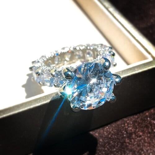 QTT 100% 925 Sterling Silver Emerald Cut Created Diamond Wedding Rings for Women Luxury Proposal Engagement Jewelry Gift