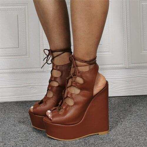 Women Sandals Platform Heel Sandals Fashion Leather Pumps Wedges Boots High Heels Shoes Woman Sapato Feminino Big Size 34-52