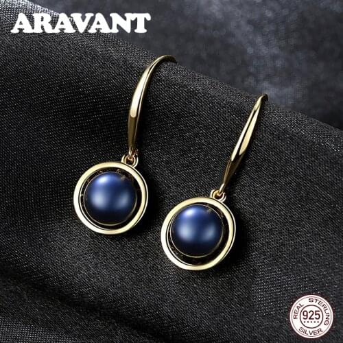 Vintage Natural Pearl Earrings For Women 925 Sterling Silver 8-9MM Black Freshwater Pearl Dangle Earring Party Fine Jewelry