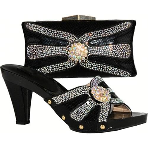 Ladies Italian Shoes and Bag Set Black Color African Shoe and Bag Set for Party In Women High Quality Wedding Shoes and Bag Sets
