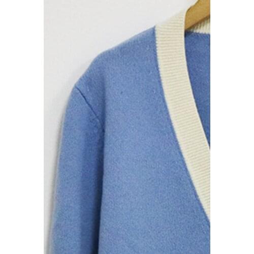 2020 Popular Womens New Spring V-neck Letter Jacquard Contrast Color Loose Knit Jacket Cardigan Women