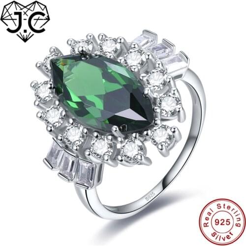 J.C 8*16mm Marquise Top Quality Emerald & Ruby Spinel White Topaz Real 925 Sterling Silver Ring Size 6 7 8 9 Women Fine Jewelry