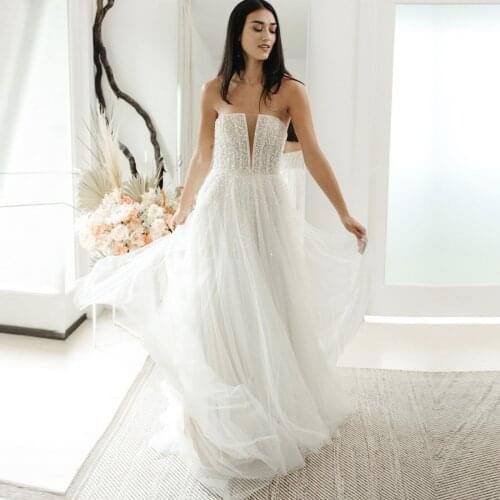 Sweetheart White A Line Wedding Dresses 2021 Beading Modest Backless Back Bride Wedding Gowns Garden Robe De Mariee Spring