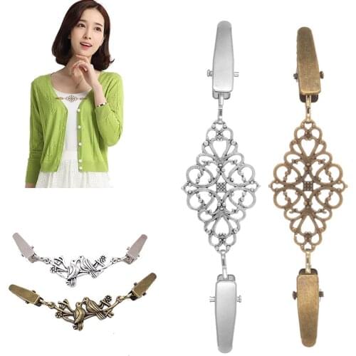 Gold Silver Color Duck Clips Flexible Beaded Pearl Pin Brooch Shawl Shirt Sweater Cardigan Collar Clip Buckles Clothing