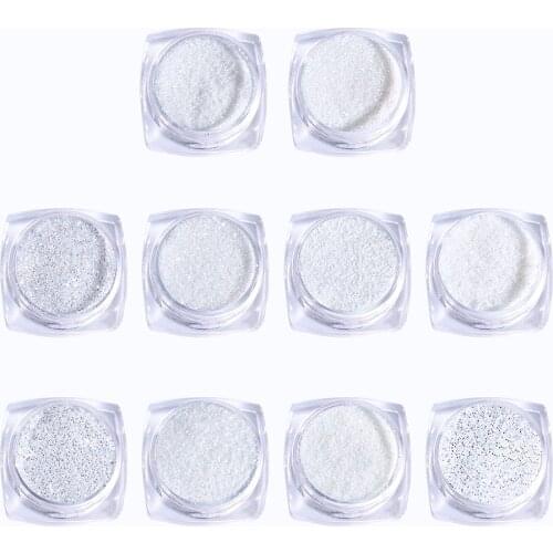 10Color/Set Opalescent White Nail Pigments Powder 0.2/0.3/0.4mm Nail Art Laser Holo Mirror EFFECT Glitter Powder Gel Polish Dust