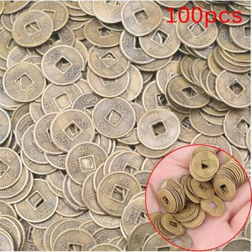 100Pcs Chinese Ancient Feng Shui Lucky Coin Dragon and Phoenix Antique Wealth Money Good Fortune Home Car Decor 10mm