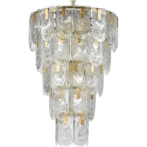 2018 Modern Gold Chandelier Lighting Luxury Staircase Glass Light Fixture Large Lobby Polished Steel LED Lustre De Cristal