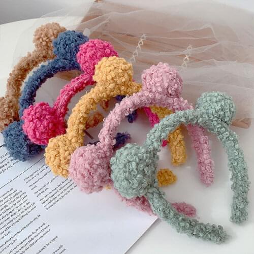 2020 Winter Plush Double Ball Headband Wool Hair Band For Girls Cute Hair Accessories Solid Color Head Bezel Head Hoop