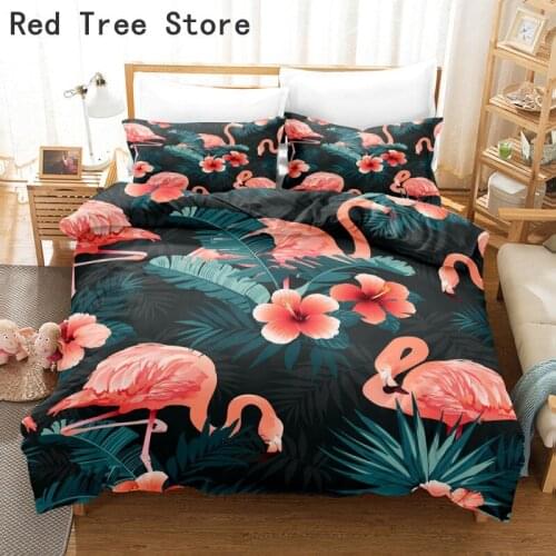 3D Animal Design Flamingo Printed Bedding Set Single Double Queen King Size Duvet Cover with 1/2pc Pillowcase Home Textile Decor