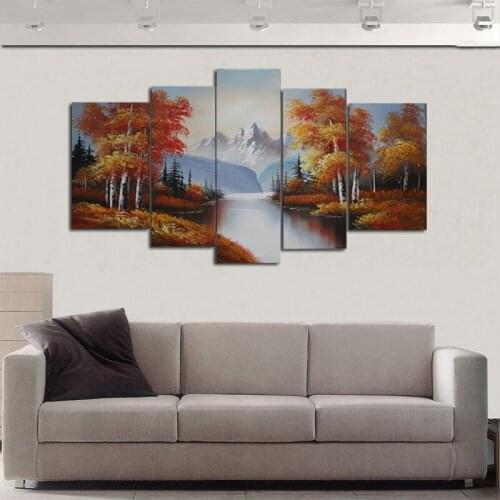 Art HD Printed Mordern Oil Paintings Wall Decor Realism Rivers Clouds Home Landscape Oil Paintings Splice 5-piece/set On Canvas