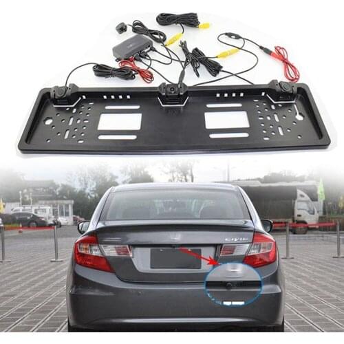 Car Parking Assist European License Plate Frame Reversing Radar Parking Camera Sensor Car Detector Night Vision 170 Degree