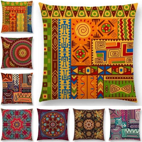 Hot Sale African Animal Symbol Block Boho Geometric Floral Pattern Paisley Carnivale Mandela Flowers Cushion Cover Pillow Case