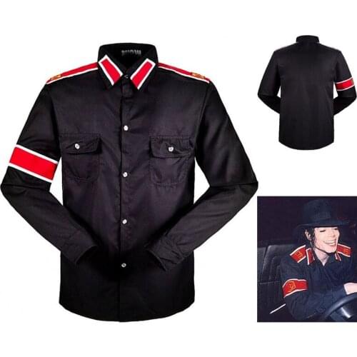 In Memory Michael Jackson MJ Black Retro CTE Anti-war Cotton Shirt Stitchwork Sark Collection Embroidery
