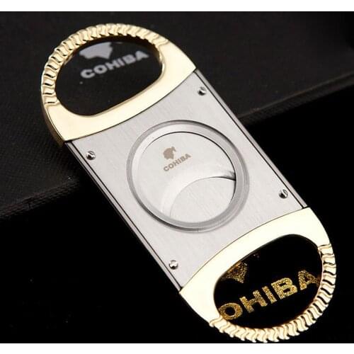 COHIBA Double Blades Gold Plated Cigar Cutter Stainless Steel Pocket Zigarre Cigarette Knife Cuban Smoking Accessories 350FH
