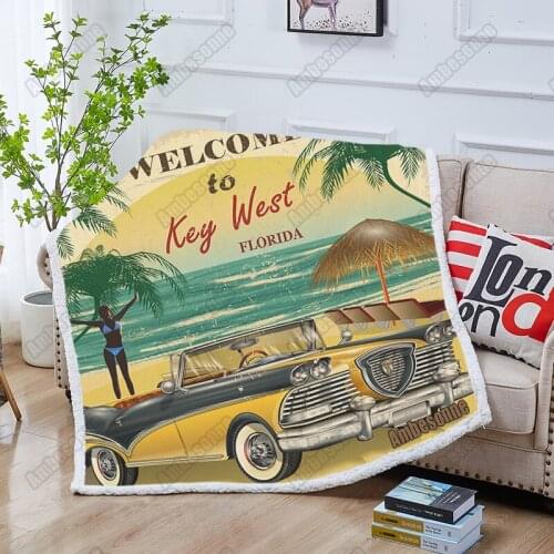 Welcome to Key West Florida retro poster Sherpa Blanket Acrobat Gymnast Strong Man Harlequin Bed Blanket Plush Mantas Drop Ship