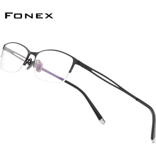 FONEX Pure Titanium Glasses Frame Men Square Eyewear Women Semi Rimless Half Optical Prescription Eyeglasses Frames Gafas 8504
